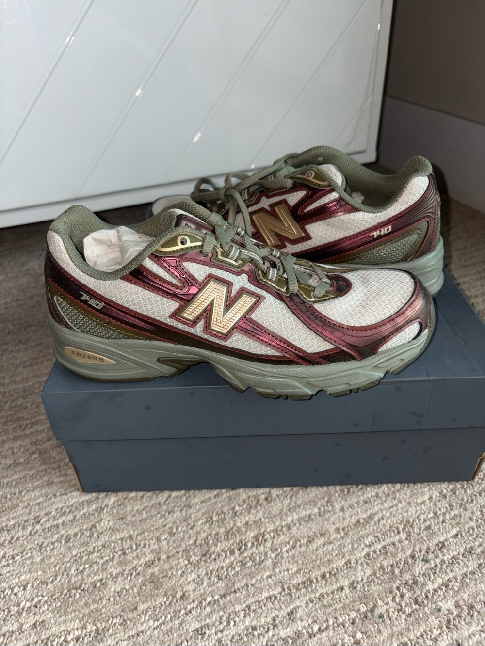 New Balance Women's 740 Athletic Sneaker - Olive Green & Burgundy